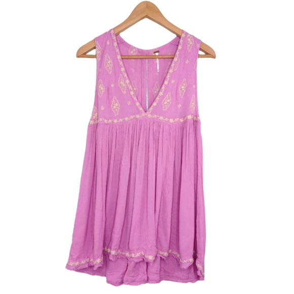Free People Boho Diamond Embroidered Sleeveless Fairycore Tunic Top - Picture 1 of 13